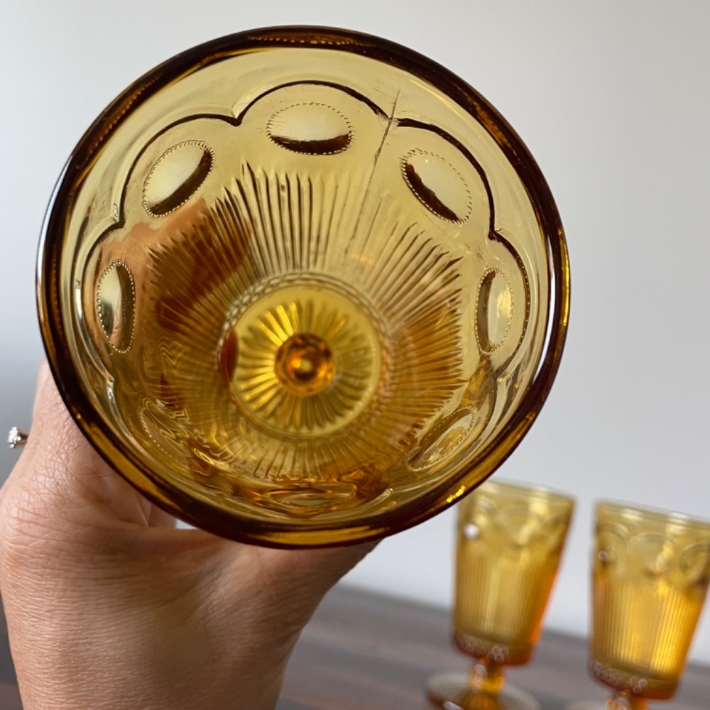 SOLD -3 Vintage Light Amber Imperial Glass Footed Iced Tea Water Glasses Goblets - Picture 5 of 11